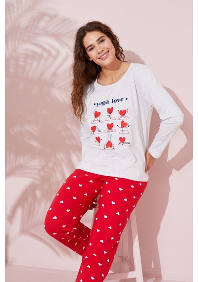 Siyah İnci Pamuklu Örme Pijama Takım 24240158 Bej Melanj