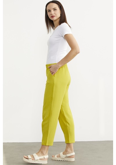 Paça Büzgü Detaylı Krep Pantolon - Fıstık Yeşili 001