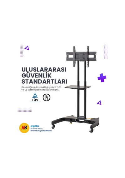 Nb Ergonomic Nb Ava1500-60-1p Lcd Led Oled Plazma Düz Panel Ekranlar İçin 32-75 İnch Tuv Sertifikalı Tekerlekli Profosyonel Tv Sehpası