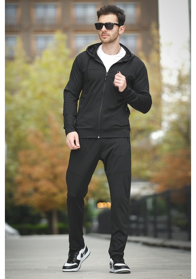 Oksit Gervasio Slim Fit Dalgıç Kumaş Kapüşonlu Fermuarlı Erkek Eşofman Takımı 001
