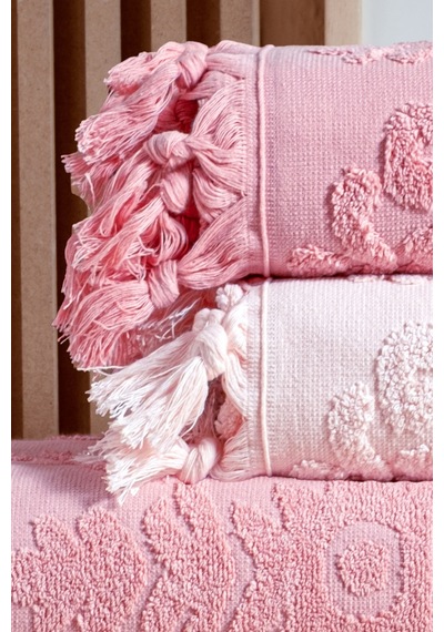 4'lü Hamam Seti %100 Pamuk 2 Adet 70x140 Beden, 2 Adet 50x90 El, Yüz, Saç Havlu Bağlamalı, 1250gr Pudra Pembe