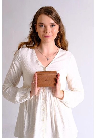 Just Polo Kadın 6 Kart Bölmeli Fermuarlı Ve Çıtçıt Kapamalı Şık Cüzdan Shopper Toprak