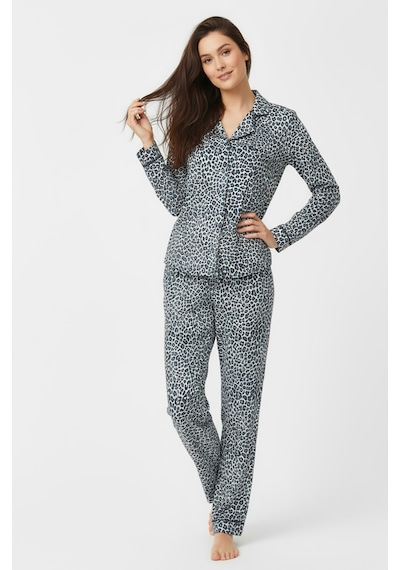 Süet Gömlek Pijama Takımı 7102 Leopar Mavi LEOPAR