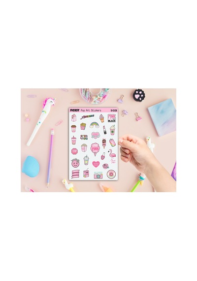 Sevimli Pop Art Stili Sticker Seti - 27 Adet Etiket Çıkartma Diğer