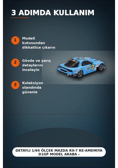 Detaylı 1/64 Ölçek Mazda Rx-7 Re-amemiya D1gp Model Araba - Koleksiyonluk Diecast Oyuncak Bx-313378