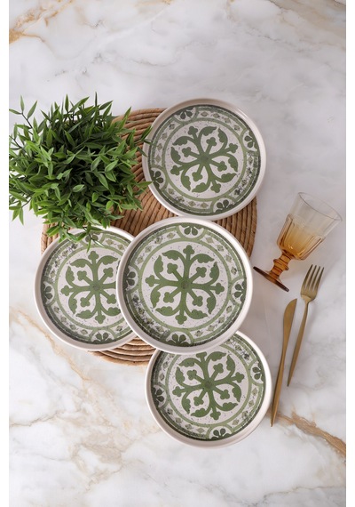 Keramika Timeless Green Stackable Pasta Tabağı 21 Cm 4 Adet 21974 Krem
