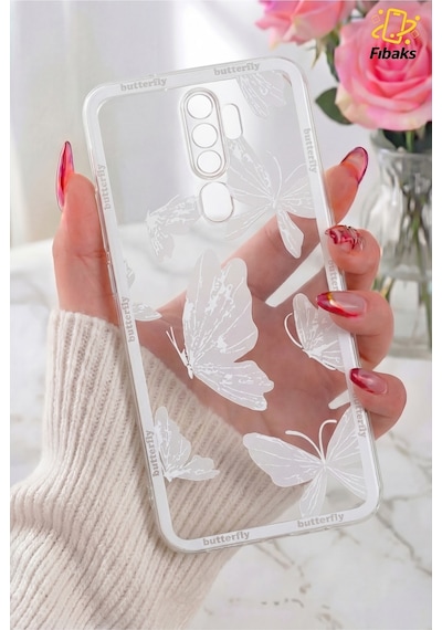 Fibaks Oppo A5/a9 2020 Uyumlu Kılıf Şeffaf Kelebek Tasarımlı Desenli Kamera Korumalı Yumuşak Silikon Kapak