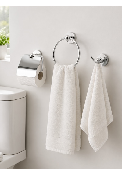 Delux 3 Lü Banyo Seti Krom Tuvalet Kağıtlığı Halka Havluluk Ve Havlu Askılığı