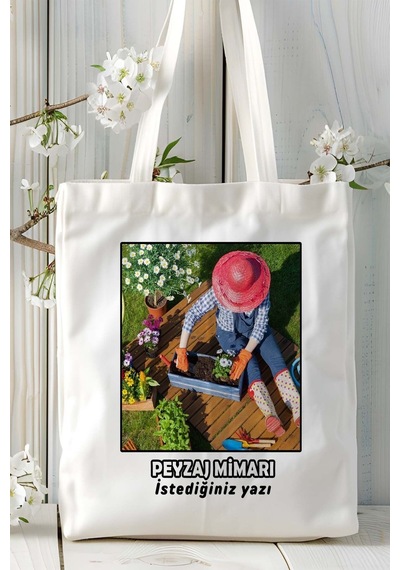 Art Hediye Peyzaj Mimarı Baskılı Bez Omuz Çantası Kişiye Özel Model 7 Çok Renkli