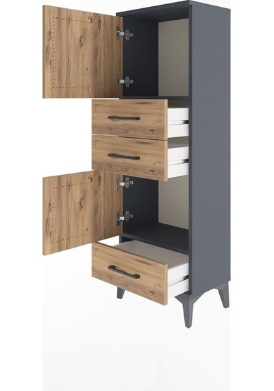 Arges Dolap 2 Raflı 3 Çekmeceli 2 Kapaklı 44x30x134 Antrasit-çam Antrasit