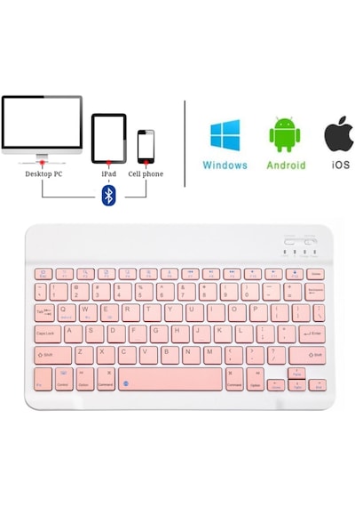 Tablet Apple Uyumlu iPad  Bluetooth Klavye Şarjlı Kablosuz - Al2671 Pembe