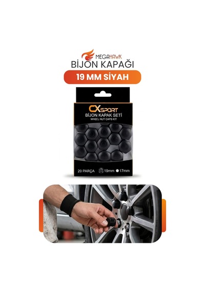 Bijon Kapağı 19 Mm Siyah 20 Parça Set Jant Bijon Koruyucu Kapak Universal