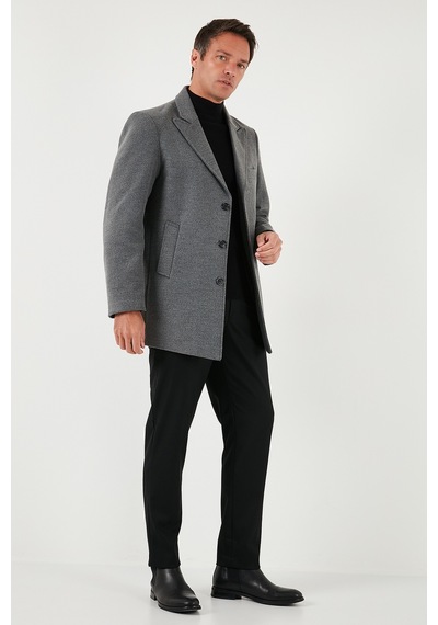 Buratti Slim Fit Apaş Yaka Astarlı Kaşe Erkek Kaban 584K1217 Açık Gri