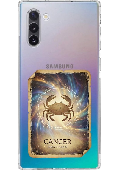 Samsung Galaxy Note 10 İle Uyumlu Burç Kartları Yengeç Tasarımlı Şeffaf Silikon Kılıf Şeffaf