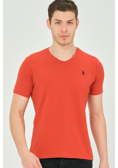 T8568 Dewberry V Yaka Erkek T-shırt-koyu Kiremit
