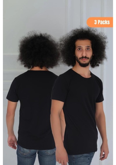 Cnt Erkek 3'lü Slim Fit Bisiklet Yaka Kısa Kollu Tişört Siyah Siyah