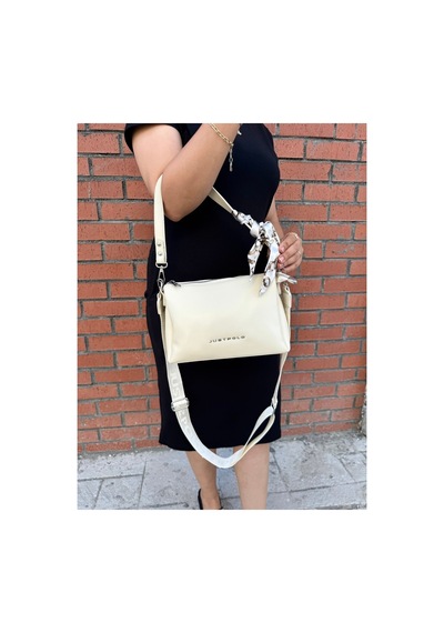 Just Polo Kadın Yeni Sezon Yumuşak Deri Şal Detaylı Ayarlanabilir Askılı Şık El Ve Omuz Çantası Shopper Krem 96674409