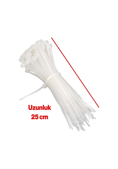 Tr 100 Adet Cırt Kelepçe 4,8x250 Mm Plastik Beyaz Renk Zip Kablo Bağı Çok Amaçlı Bağlama