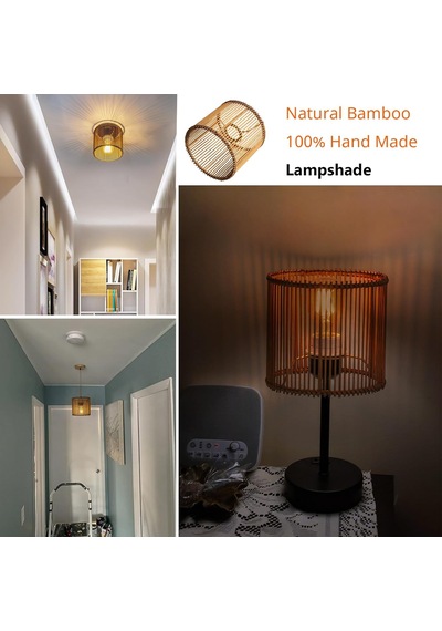 Tr Yuvarlak Rattan Abajur Boho, Masa Lambası, Asma Ve Ayaklı Lamba İçin Abajur, Tüm İç Mekanlar, Çap 16 Cm 1, Kah Genel