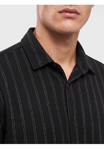 Lcw Vision Siyah Slim Fit Çizgili Erkek Gömlek