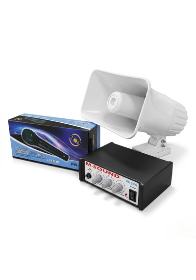 Audıox Ps-50 Pazarcı Ses Sistemi Seti 12 Volt 50 Watt Pazarcı Amfisi Horn Hoparlör Dinamik El Mikrofonu