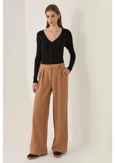 Hiccup Yüksek Bel Wide Leg Pantolon Kestane Kahvesi