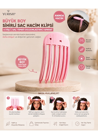 Büyük Boy Sihirli Saç Hacim Veren Klips Aparatı 6 Dişli / Hair Volume Clip/ Saç Tepesi Dolgunlaştırıcı Aparatı 0