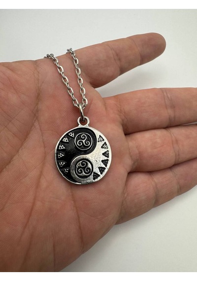 Kelt Sarmalı Ve Ying Yang Sembollü Unisex Kolye 60 Cm Zincirli, Denge Ve Sonsuzluk Takısı Çok renkli