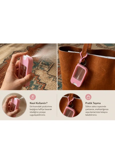 Silikon Kılıflı Sprey Şişesi 45 Ml Taşınabilir Anahtarlıklı Parfüm, Kolonya, Dezenfektan Ve Oda Kokusu Dolum Şişesi 1, Soft Pembe
