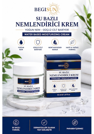 Yoğun Nemlendirici Su Bazlı Yüz Kremi Cilt Bariyerini Destekleyen Hafif Formül 50 Ml