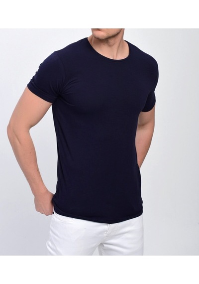 Nacar Store Erkek Lacivert Bisiklet Yaka Likralı Basic T-shirt