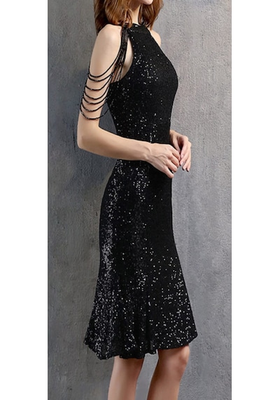 Hanife Glam Couture Hanife Glam Boncuk Detaylı Pulpayet Abiye Elbise Siyah