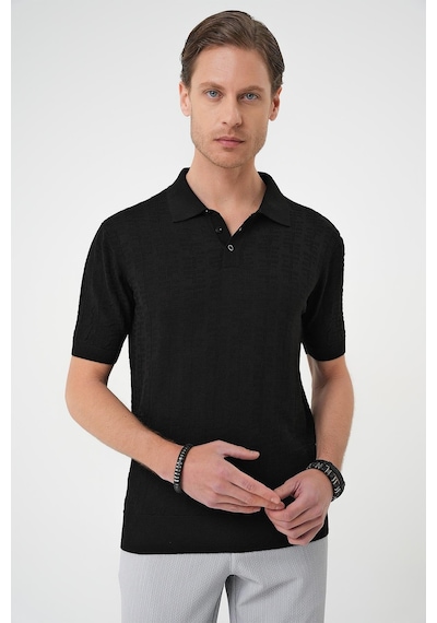 Efor Comfort Fit Polo Yaka Pamuklu Kısa Kol Casual Siyah Triko Tişört Tr 880 Siyah