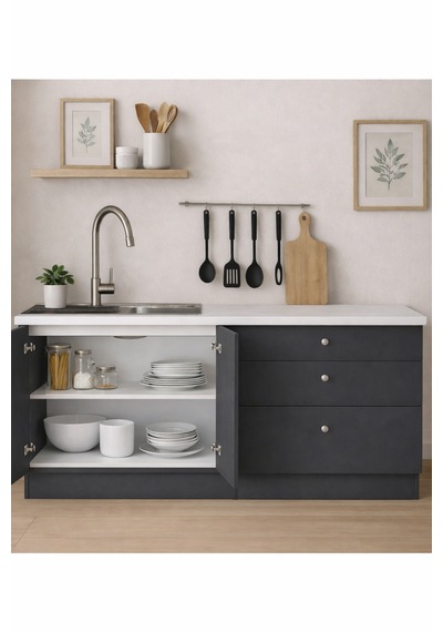 Barkın Alt Modül-çok Amaçlı Dolap -160 Cm -2 Kapaklı-3 Çekmeceli-laminat Beyaz Tezgah Dahil Antrasit Barkın Alt Modül-çok Amaçlı Dolap -160 Cm -2 Kapaklı-3 Çekmeceli-laminat Beyaz Tezgah Dahil Antrasit