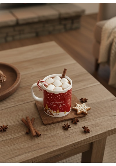 Yılbaşı Dekor Seramik Kupa 260 Ml Beyaz