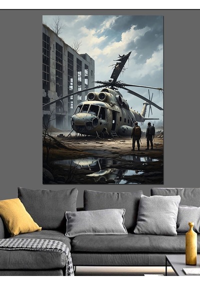 Ahşap Tablo Savaş Helikopteri Askeri Sahne