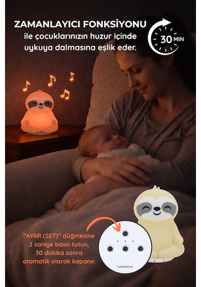 Lunora Beyaz Gürültü Makinesi Bebek Uyku Cihazı 7 Ses 9 Renk Gece Lambası Ekru Ekru