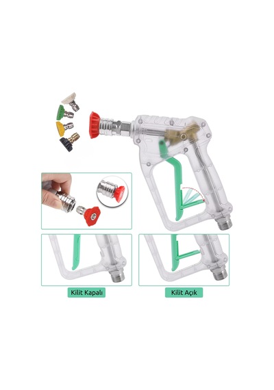Robeve Bear Force Şeffaf Basınçlı Yıkama Tabancası 5'li Nozzle Set Ve Kemer Klipsi Ile Birlikte Araç Yıkama Tabancası Profesyonel Şeffaf Tasarım Oto Yıkama Tabancası Karcher K Serisi Uyumlu
