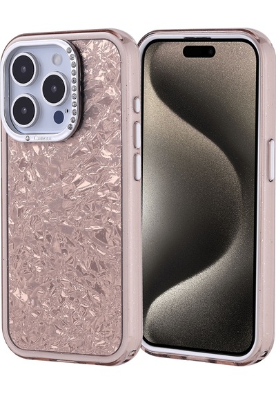 Apple Uyumlu iPhone 15 Pro Kılıf Taşlı Tasarımlı Zore Kapi Kapak Gold