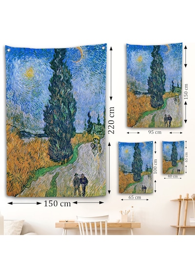 Vincent Van Gogh - Selvili Ve Yıldızlı Yol Duvar Örtüsü - Road With Cypress And Star-7443