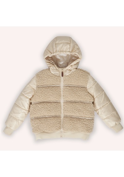 Kız Çocuk Pelüş Detaylı Bej Şişme Mont 7755782