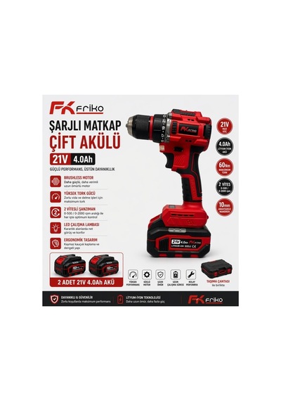 Frıko Şarjlı Matkap Çift Akülü 21v 4 Ah