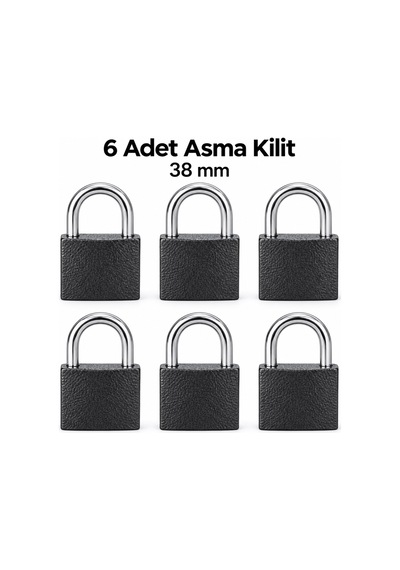 6 Adet 38 Mm Siyah Demir Asma Kilit Seti Anahtarlı