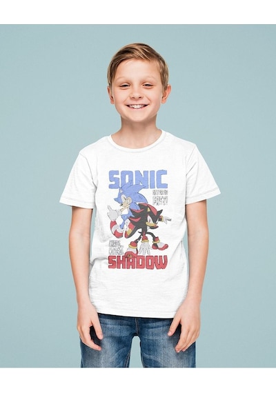 Sevbano Tasarım Sonic The Hedgehog Shadow Baskılı Unisex Çizgi Film Çocuk Beyaz