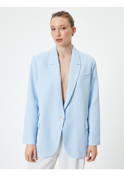 Koton Blazer Ceket Tek Düğmeli Kapaklı Cepli Standart Kesim Mavi 4sak50140uw Mavi
