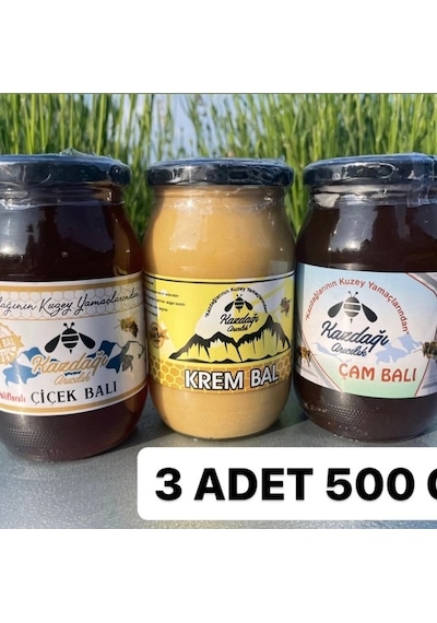 Kazdağı Lezzet Serisi Çiçek Balı + Çam Balı + Krem Bal 3 x 500 G