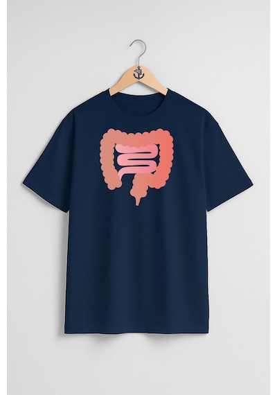Oversize Bağırsak Kanseri Göğüs Tasarımlı Unisex T-shirt Lacivert
