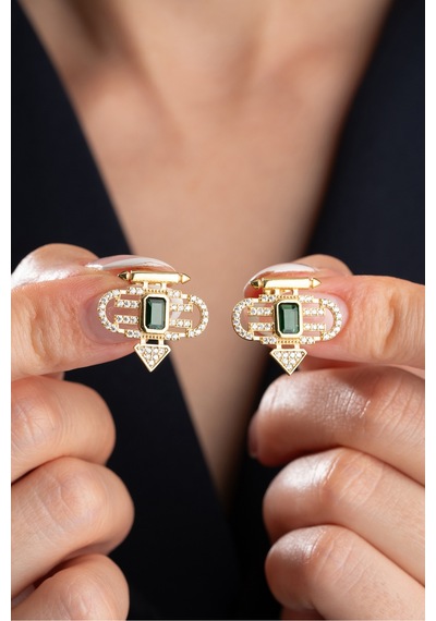 Çekirdekjewelry 925 Ayar Gümüş Baget Taşlı Küpe Sarı