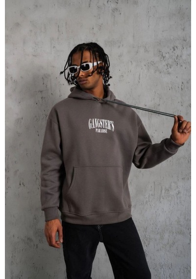 Mbb E-ticaret Erkek 3 İplik Pamuklu Baskılı Kapüşonlu Cepli Sweatshirt Hoodie - Gri