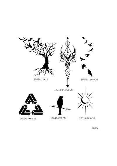 Airbrush Tattoo Hayat Ağacı + Kuşlar  Geçici Dövme Şablonu Sadece Desen